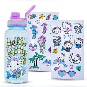 Sanrio Hello Kitty Mermaid Twist Spout Water Bottle & Sticker Set 32oz NWT